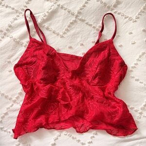 Elegant Red Lace Crop Babydoll Top